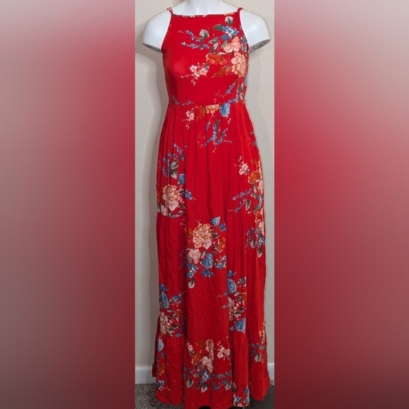 Band of Gypsies Red Floral Maxi Dress Size Small - Picture 1 of 5